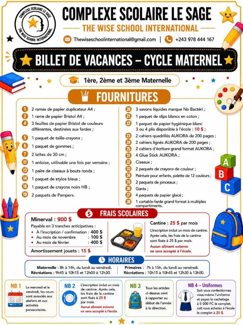 Billet de vacances de la maternelle