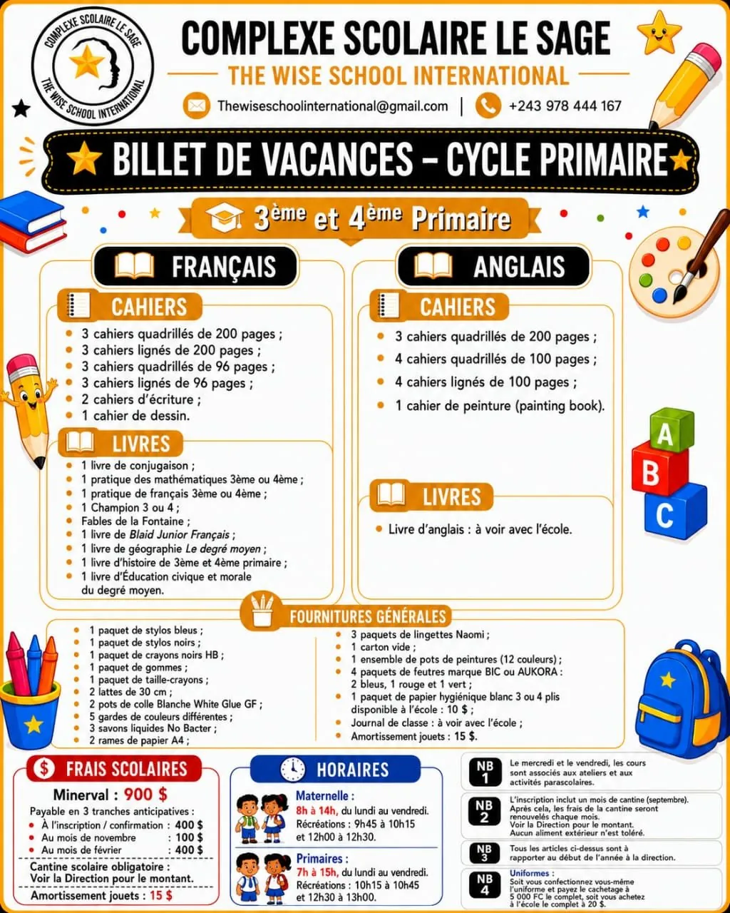 Billet de vacances de la 3ème et 4ème primaire
