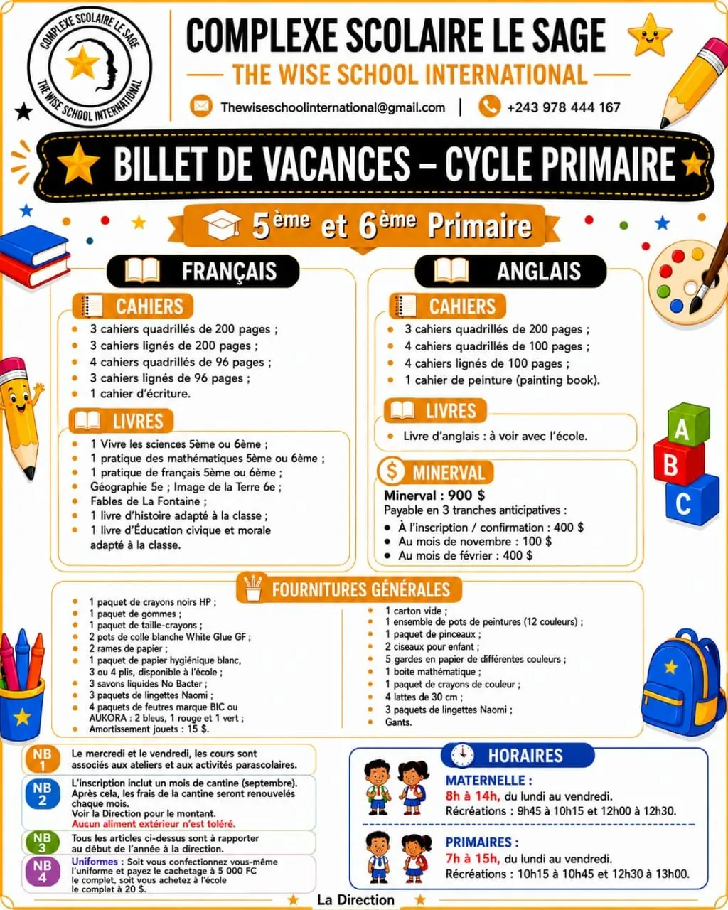 Billet de vacances de la 5ème et 6ème primaire