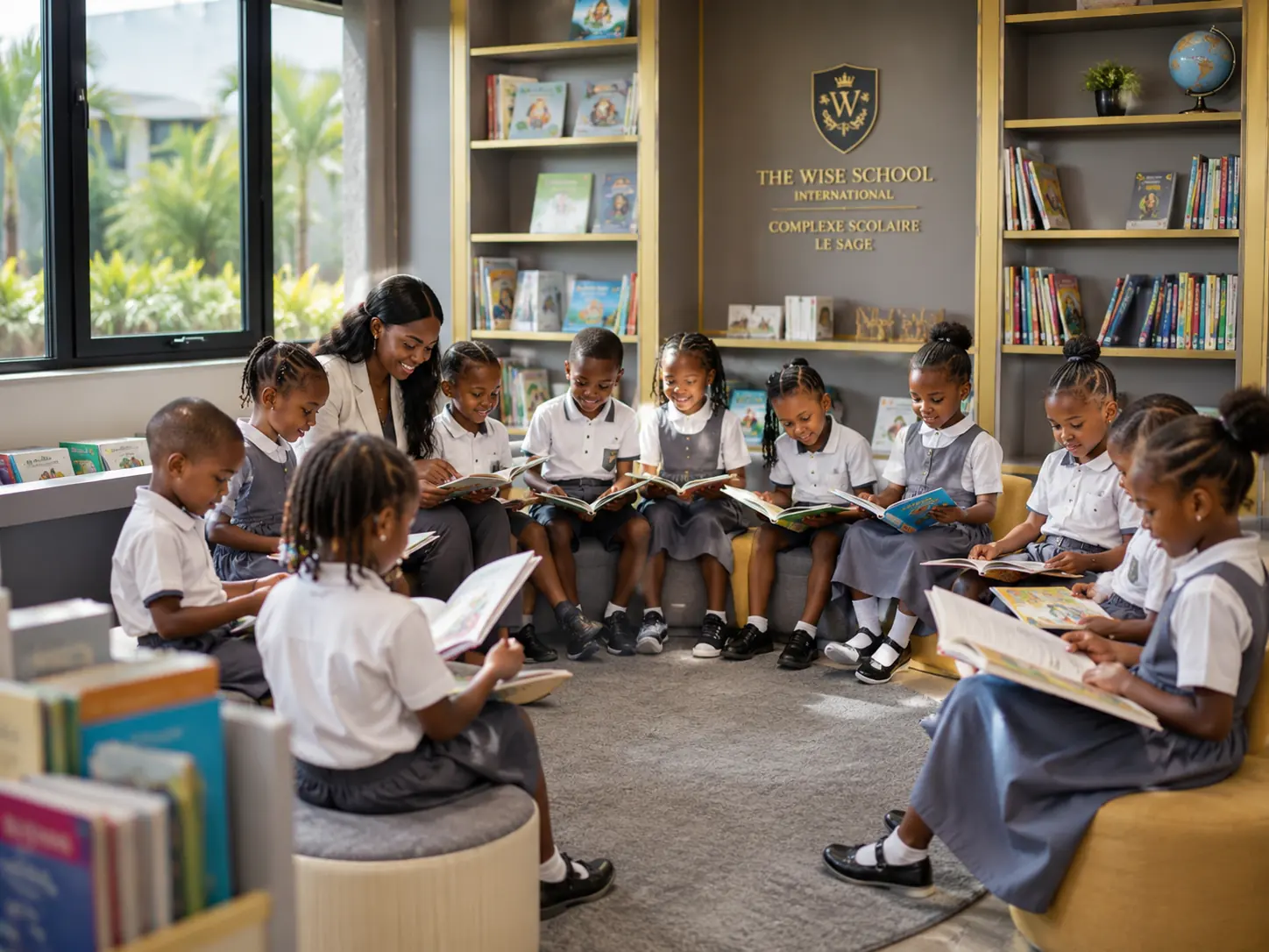 Des élèves lisent à la bibliothèque
